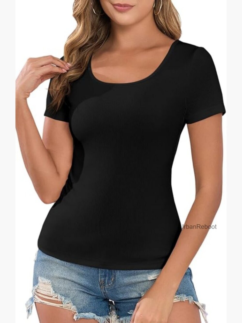 Short Sleeve Crew Neck Ribbed Bodycon T-Shirt for Women